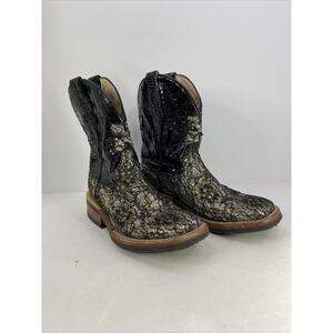 Ferrini Black and Gold Lace Women Size 6 B Boots
